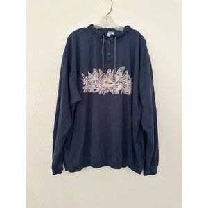 Crazy Shirts Hawaii Henley Sweatshirt Long Sleeve Navy Blue Surfing Men's XXL 2X